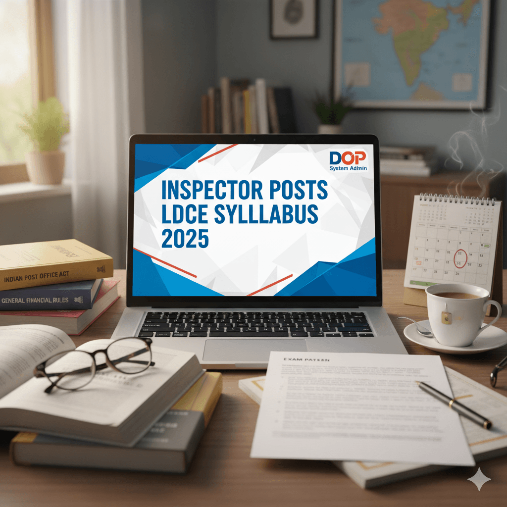 Inspector Posts LDCE Syllabus 2025 showing the India Post logo and exam books